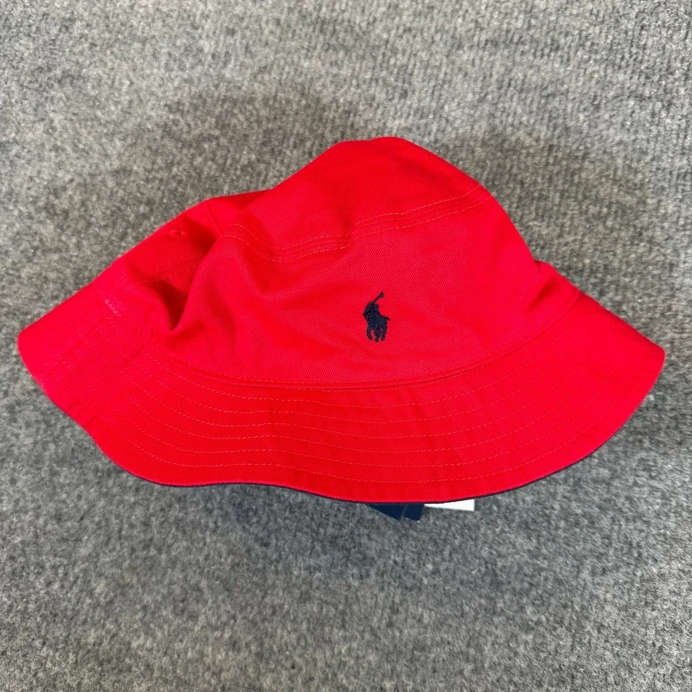 Polo Ralph Lauren Kid Reversible Bucket Hat Navy Beach Print Red 2T-4T NWT #3882
